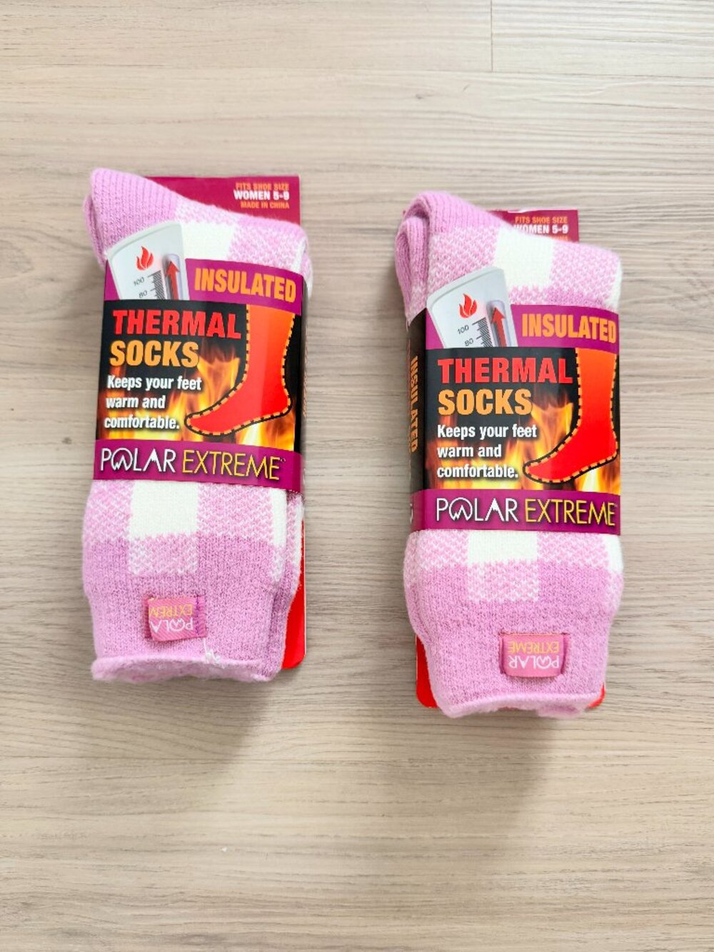 Polar Extreme Women's Insulated Thermal Socks Pink Plaid Size 5-9 Set of 2